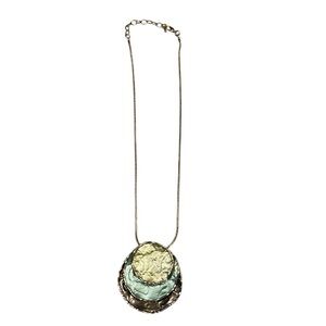 Gold-Tone Boho Layered Pendant Necklace with Mint and Champagne Discs